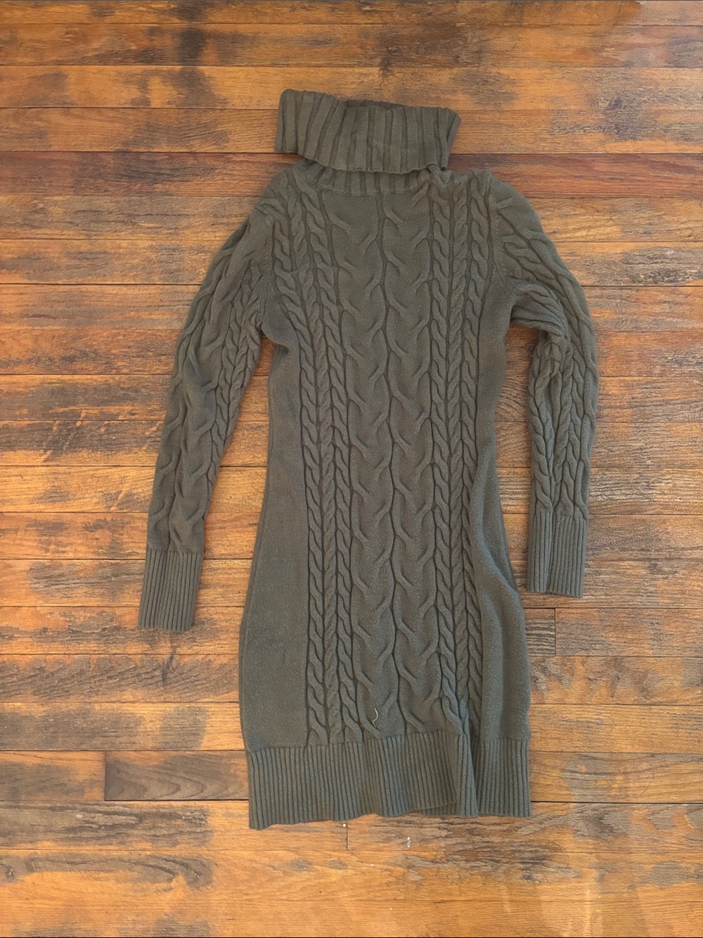 Amazon Olive Green Cable Knit Turtleneck Sweater Dress